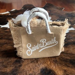Luna Sarah Large Natural burlap (jute) bag purse tote St Barth design. New!